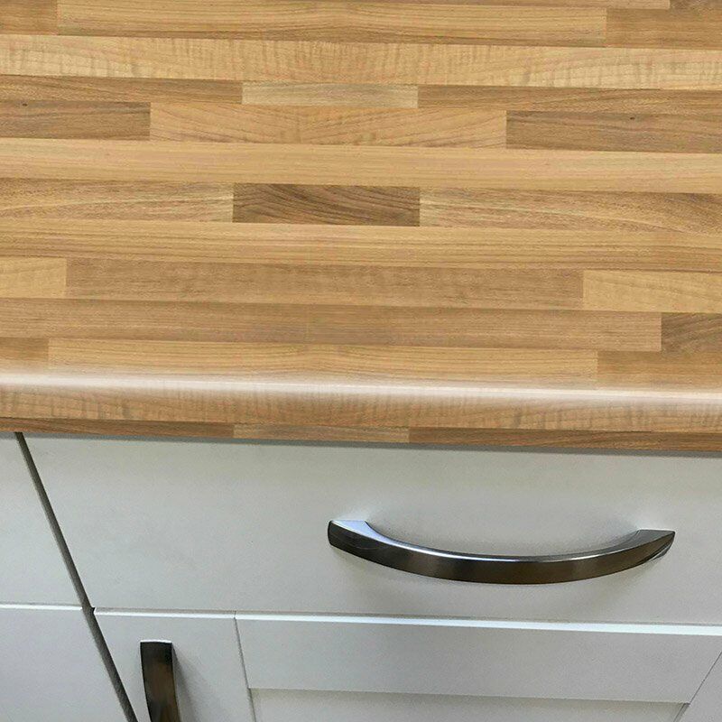 Oak Block effect Kitchen Worktop Laminate Blocked Oak 3m 600mm 40mm Curved Edge